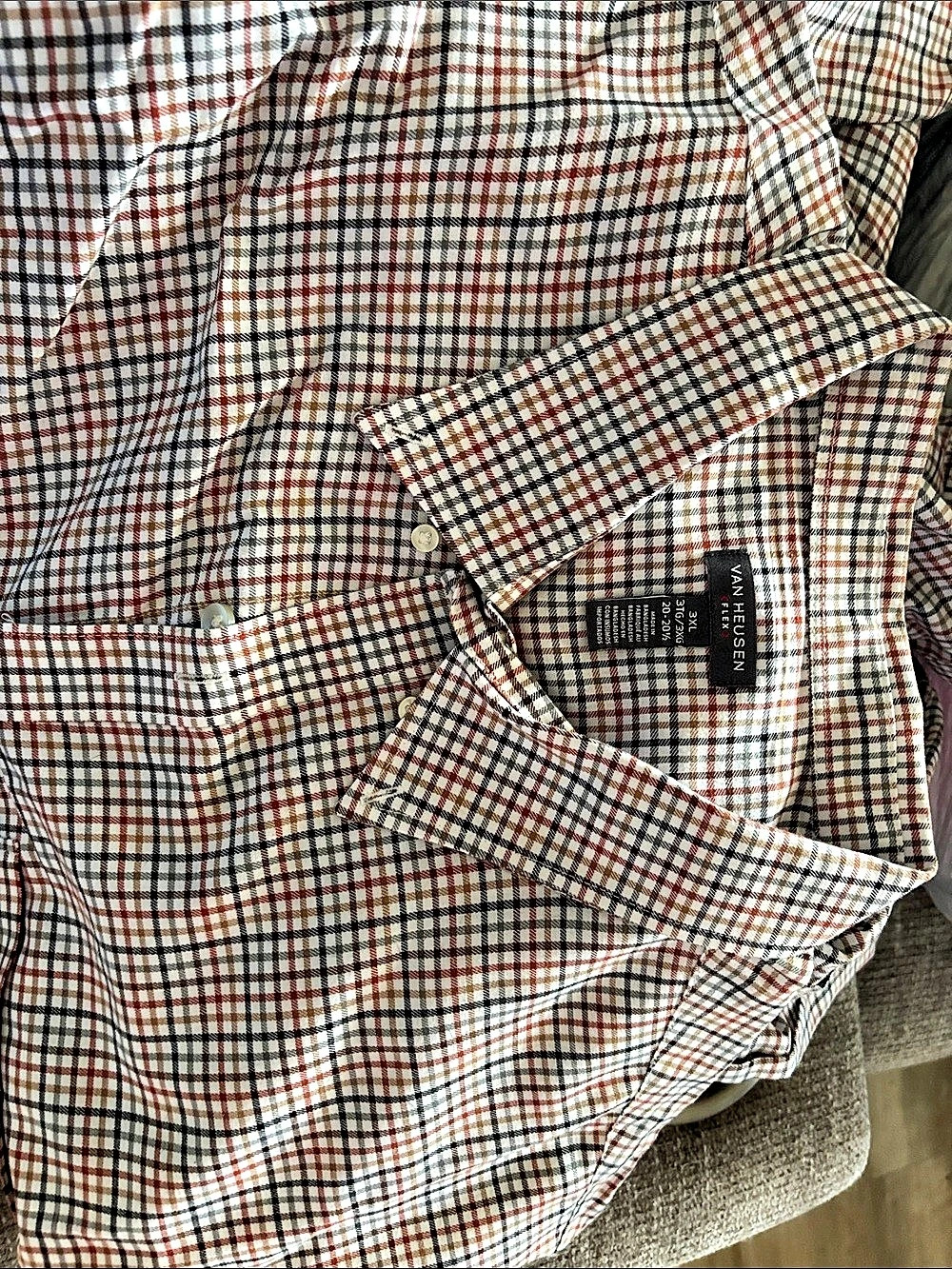 Van Heusen Plaid Button Down Shirt in Brown & White